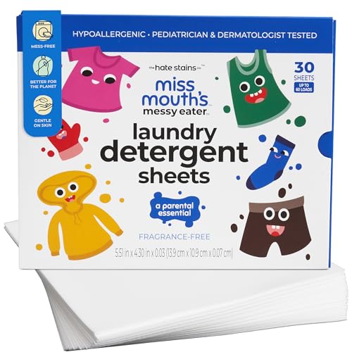 Miss Mouth's Laundry Detergent Sheets, Sensitive, Fragrance Free, 60 Loads