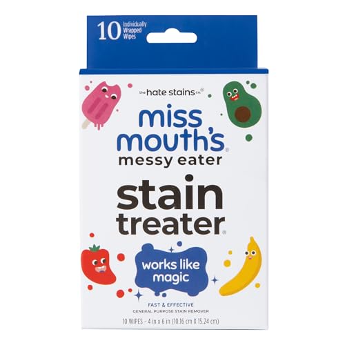 Miss Mouth's Messy Eater Stain Treater Wipes - 10 Pack Stain Remover Wipes- Newborn & Baby Essentials - No Dry Cleaning Food, Grease, Coffee Off Laundry, Fabric